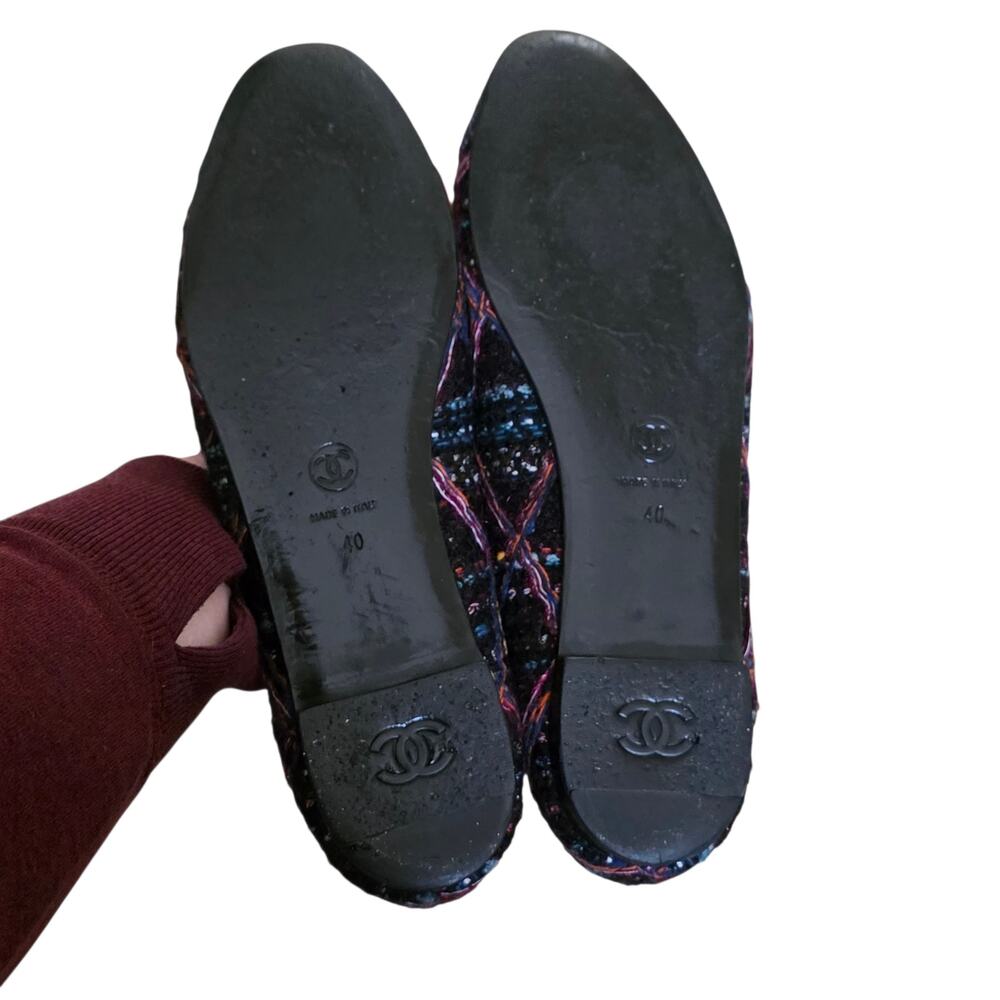 Chanel Tweed Ballet Flats Navy Black CC Cap Toe IT 40 US 9–9.5 G27760 - Picture 12 of 14